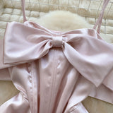 DAIIIBABYYY  -  Elegant Sleeveless Vintage Butterfly Bow Sexy Off Shoulder Satin Slim A-line Straps Dresses Birthday Party High Street Clothing