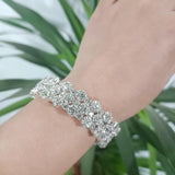 Daiiibabyyy  Sparkling Full Rhinestone Three-layer Bracelet Shiny Silver Bangle Adjustable For Women Wedding Party Jewelry Birthday Gifts