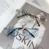 Daiiibabyyy  American Retro Cat Eye Blue Sunglasses for Women Y2k Fashion Spicy Girl Concave Style Street Photography UV Resistant Sunglasses