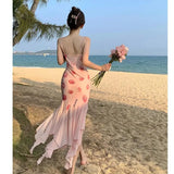 DAIIIBABYYY  -  French Vintage Style 3D Cut Rose Flower Irregular Bottomfish Tail Skirt Tank Dress Nonsquare Neckline Casual Prom Gown