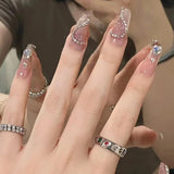 Daiiibabyyy 24pcs French y2k Water drop chain love flash False art Nails set Press on full cover nails With Glue fashion Artificial