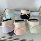 Daiiibabyyy Korea  New Bow Strap Empty Top Hat Women Summer Sun Protection Ultraviolet Topless Sun Protection Sun Golf Hat