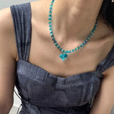 DAIIIBABYYY  -  Summer Blue Resin Heart Pendant Beaded Chain Choker Necklace For Women Trendy Cute Boho  Aesthetic Y2K Jewelry Accessories