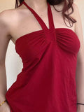 DAIIIBABYYY  -  Elegant Fashion Sexy Slim Halter Top Solid Folds Backless Slash Neck Sleeveless Tank Tops Women 2025 Summer Streetwear