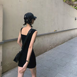 DAIIIBABYYY  -  Sexy Black Mini Dress Women Streetwear Square Collar Sundress Korean White Bodycon One Pieces Dresses Summer Vestidos New