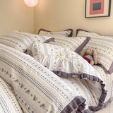 DAIIIBABYYY  -  French style pure cotton bed cover, four piece set on bed, 100 small floral all cotton duvet cover, bed sheet, lace style three