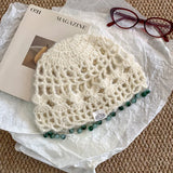 Daiiibabyyy  Bohemian Color Beaded Fringed Knitted Beanies Y2K Summer and Autumn Travel Fashion Versatile Breathable Pullover Hats Women