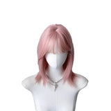 DAIIIBABYYY  -  Pink Full Head Wig Short Straight Hair Lolita Style Cosplay Women's Group Shoulder Length Universal Fit Women's Hairpiece