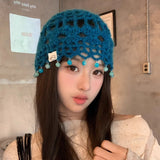 Daiiibabyyy  Bohemian Color Beaded Fringed Knitted Beanies Y2K Summer and Autumn Travel Fashion Versatile Breathable Pullover Hats Women
