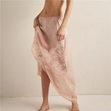 Daiiibabyyy  Womens Satin Lace Maxi Skirt Y2k Boho Vintage Lace Trim Low Waist Long Skirt Summer Silky Half Slip Asymmetrical Midi Skirts