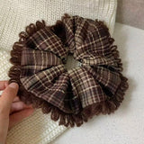 Daiiibabyyy  1PC  Plaid Fringed Scrunchie Vintage Brown Tartan Hair Tie Soft Fabric Hair Accessory For Women Girls Daily Winter Fashion Gift