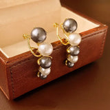 Daiiibabyyy  Creative Gray White Pearl Caterpillar Shaped Crescent Earrings Women Temperament Cool Earring Jewelry Gifts