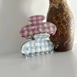 Daiiibabyyy  Gingham Hair Claw Clips for Women Pink Blue Checkered Flowers Zircon Acrylic Jaw Clips Strong Hold Non-Slip Hair Accessories