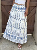 Daiiibabyyy  Bohemian vacation Flower Print Contrast Color Ethnic Loose All Match Long Skirts