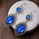 Daiiibabyyy  Luxury Court Style Large Oval Sky-blue Purple Cracked Imitation Gemstone Pendant Dangle Earrings for Women Retro Bohemia Jewelry