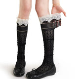 Daiiibabyyy  New Lolita Lace Edge Fishnet Thigh High Stockings Japanese JK Y2K Retro Ballet Socks for Women Summer Overknee Hosiery Stockings