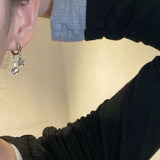 Daiiibabyyy  Silver Color Ball Star Pendant Ear Loops Water Rhinestone Exquisite Creative Design Fashion Earrings Women's Daily Jewelry