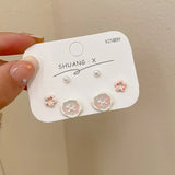 DAIIIBABYYY  -  Charm Pink Heart Flower Bow Round Shape Stud Earrings Set Korean Fashion Women Girls Kpop Y2K Earring Jewelry brincos