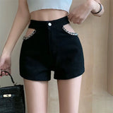 DAIIIBABYYY  -  Sexy Hollow Out Denim Shorts Women High Waist Y2K Chain Shorts Streetwear Retro Slim Female Summer Black Jeans Shorts New