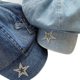 Daiiibabyyy  Women's Cute Hat Sweet Style Beret Kawaii Cap Cowboy Starcloud Hat Beret Big Head Duck Tongue Bud Hat Fashion Blue Caps Hat Goth