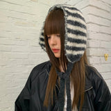 DAIIIBABYYY  -  Ins Personality Contrasting Stripes Knitted Straps Earmuffs for Women Autumn and Winter Travel Versatile Warm Casual Hairdband