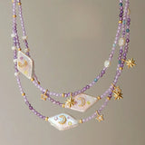 Daiiibabyyy  Natural moon and star purple beaded chain, fresh and elegant, fashionable accessory