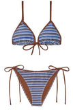 Daiiibabyyy  Retro Striped Bikini Sexy Vacation Hot Spring Swimming Suit Small Chest  Separate Women's Swimsuit Beach Playwear