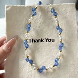 Daiiibabyyy  Fresh Blue Seed Beads Pearl Stone Clavicle Chain Summer Dopamine Beaded Necklace For Women and Girls Holiday Daily Jewelry