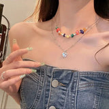 Daiiibabyyy Silver Color Opal Necklace for Women Girl Liquid Lava Star Irregular Jewelry 925 Stamp Birthday Gift Dropshippping