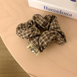 DAIIIBABYYY  -  Brown Color Lattice Scrunchies Women Girls Fashion Hair Accessories College Student Elastic Hair Bands Cartoon Ponytail Holder