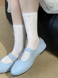 Daiiibabyyy  Fashion Women's Ballet Style Lace Edge Mid Tube Socks Spring Summer Sweat Absorbing Breathable Polka Dot Pattern Casual Socks