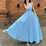 DAIIIBABYYY  -  Women Sexy Off Shoulder Backless Lace-up Elegant Party Dresses Summer Sleeveless Slim Solid Fairy Holiday Beach Maxi Dress Robe