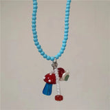 DAIIIBABYYY  -  Trend Cute Ceramic Fish Red Mushroom Pendant Blue Beads Necklace Aesthetic Summer Beach Women Girls Neck Jewelry Decoration