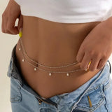 Daiiibabyyy  Sexy Double Layer Colorful Stone Chain for Women Crystal Butterfly Waist Bead Belly Chain Belly Belt Summer Beach Body Jewelry