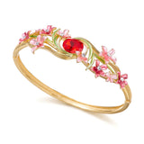 Daiiibabyyy  Elegant Flower Pattern Enamel Open Bracelet for Women Trendy Gold Plated Cloisonne Flowers Bangle Ring Charms Party Jewelry