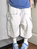 Daiiibabyyy  White Wide Leg Cargo Jorts Women Vintage Washed High Waist American Style Short Jeans Baggy Pocket Casual Streetwear