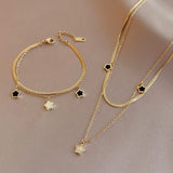 Daiiibabyyy Fashion Multilayer Chain Star Charm Necklace Bracelet for Women Girls Trend  Stainless Steel Necklace Jewelry Set Party Gift
