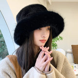 Daiiibabyyy  Big Fluffy Faux Fur Bucket Hat for Women Luxury Plush Fisherman Hat Warm Winter Hat Thicken Cold Snowy Day Panama Cap