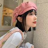 Daiiibabyyy Korean Spring Summer Cotton Pink Bow Beret Cap Women Girl Beret Artist Bud Painter Hat Japanese Cute Big Bowknot Beret Hat