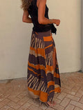 DAIIIBABYYY  -  Spring Summer Women All Match Maxi Skirts, Beach Style Fashion Simple Split Skirts, New Lace-Up Printing Patchwork Ladies Skirts