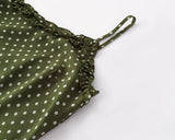 Daiiibabyyy  Vintage French Style ArmyGreen Polka Dot Print Wood ears O neck Sling Dress Women a-lined Short Dresses Femme Vestidos Robe