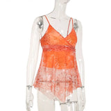 Daiiibabyyy  Tank Tops for Women Summer High-end Designed Temperature Niche Chic French Gentle Style Mesh Printed Irregular Suspender Vest