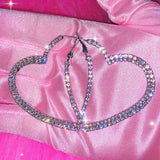 Daiiibabyyy  Y2k Accessories Shiny Peach Heart Hoop Earrings Korean Fashion Crystal Love Earrings for Women Punk Aesthetic 2000s Jewelry