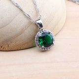 Daiiibabyyy 925 Silver Bridal Jewelry Sets For Women Green Zircon Earrings Rings Pendant Wedding Necklace Set