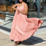 DAIIIBABYYY  -  Sexy Spaghetti Stap Dresses for Women V Neck Sleeveless Loose Pleated Ankle Length Elegant Ladies Birthday Party Dinner Gowns