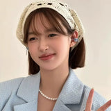 Daiiibabyyy  Knitted Flowers Hollow Out Hair Scarf Triangle Headbands for Women Korean Lace Headscarf Hairs Tie Band Hair Scarf Accessories