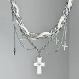 Daiiibabyyy  Punk Gothic Dark Drip Oil Cross Pendant Necklace for Women Men Y2K Metal Willow Nail Choker Leather Clavicle Chain Jewelry