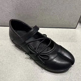 Daiiibabyyy  Street Style Fashion Split Toe Bowknot Lace-up Women Ballet Flats Comfortable Soft Soles Mary Janes Leather Loafers Casual Shoes