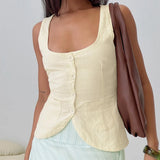 Daiiibabyyy  Women Elegant Vintage Tank Top Button Down Sleeveless Shirt Vest Square Neck Slim Fit Crop Tops Going Out Workwear