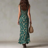 Daiiibabyyy  New Bohemian Vintage Ruffled Sleeveless Camisole High Slit Dress Ideal for Summer Occasions
